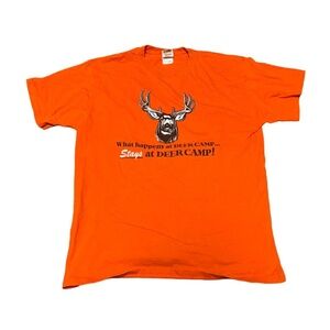 Orange What Happens at Deer Camp Stays at Deer Camp Slogan Graphic T-shirt